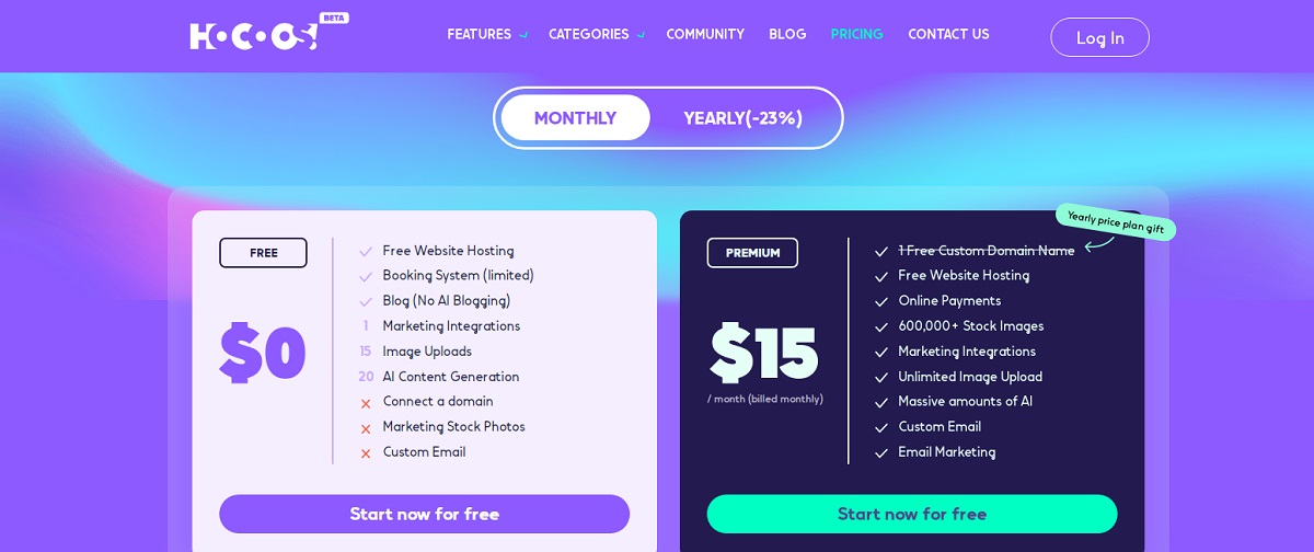 HOCOOS AI website builder pricing.