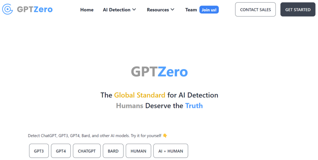 Originality AI Review: gptzero homepage screenshot

