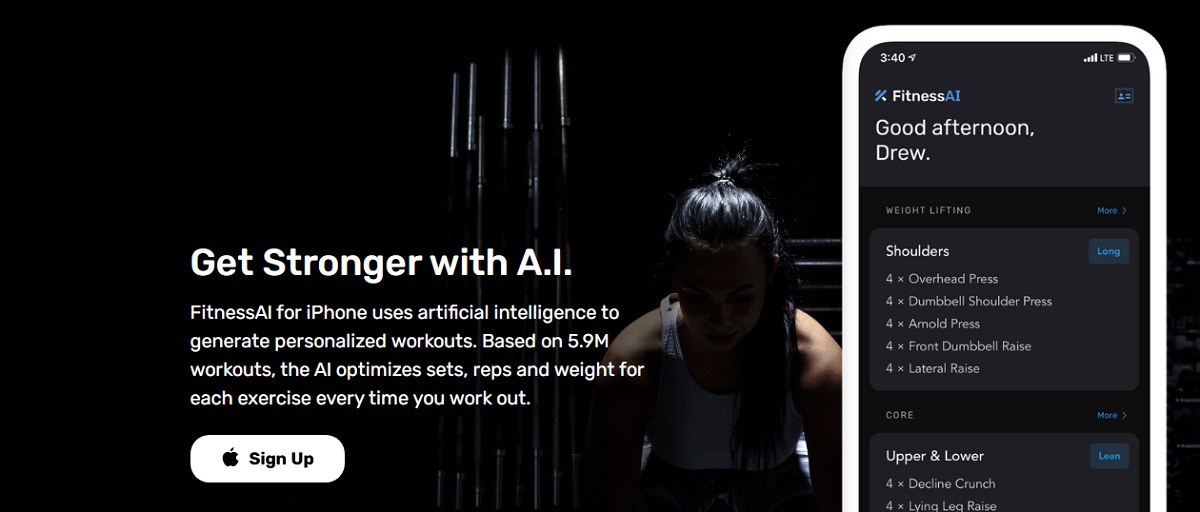 FitnessAI landing page.