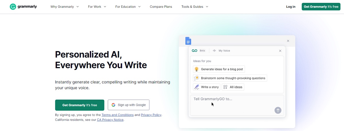 Grammarly landing page.