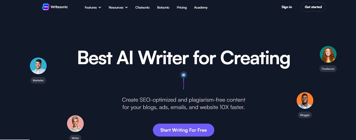 Writesonic landing page.