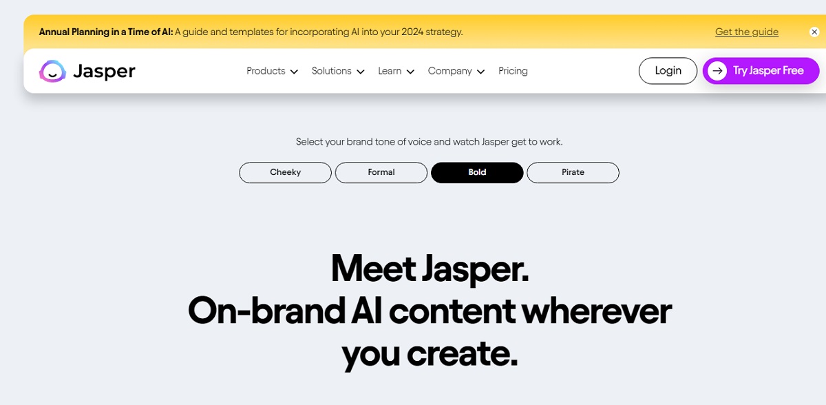 Jasper AI landing page.