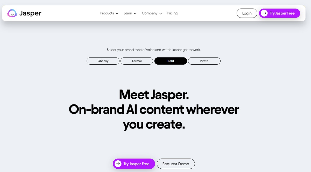 Jasper AI landing page