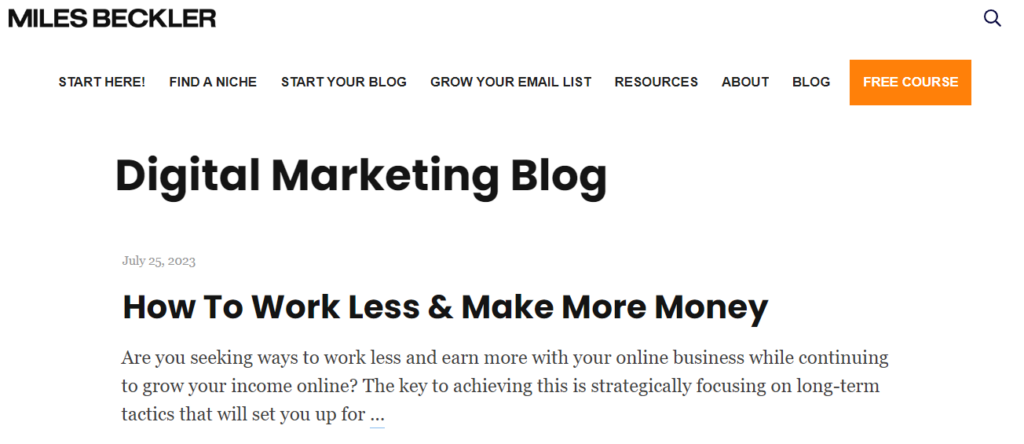 Best Blogs about Blogging - miles beckler blog screenshot