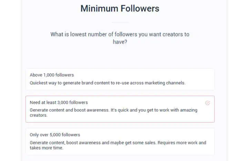 Minimum followers for influencers