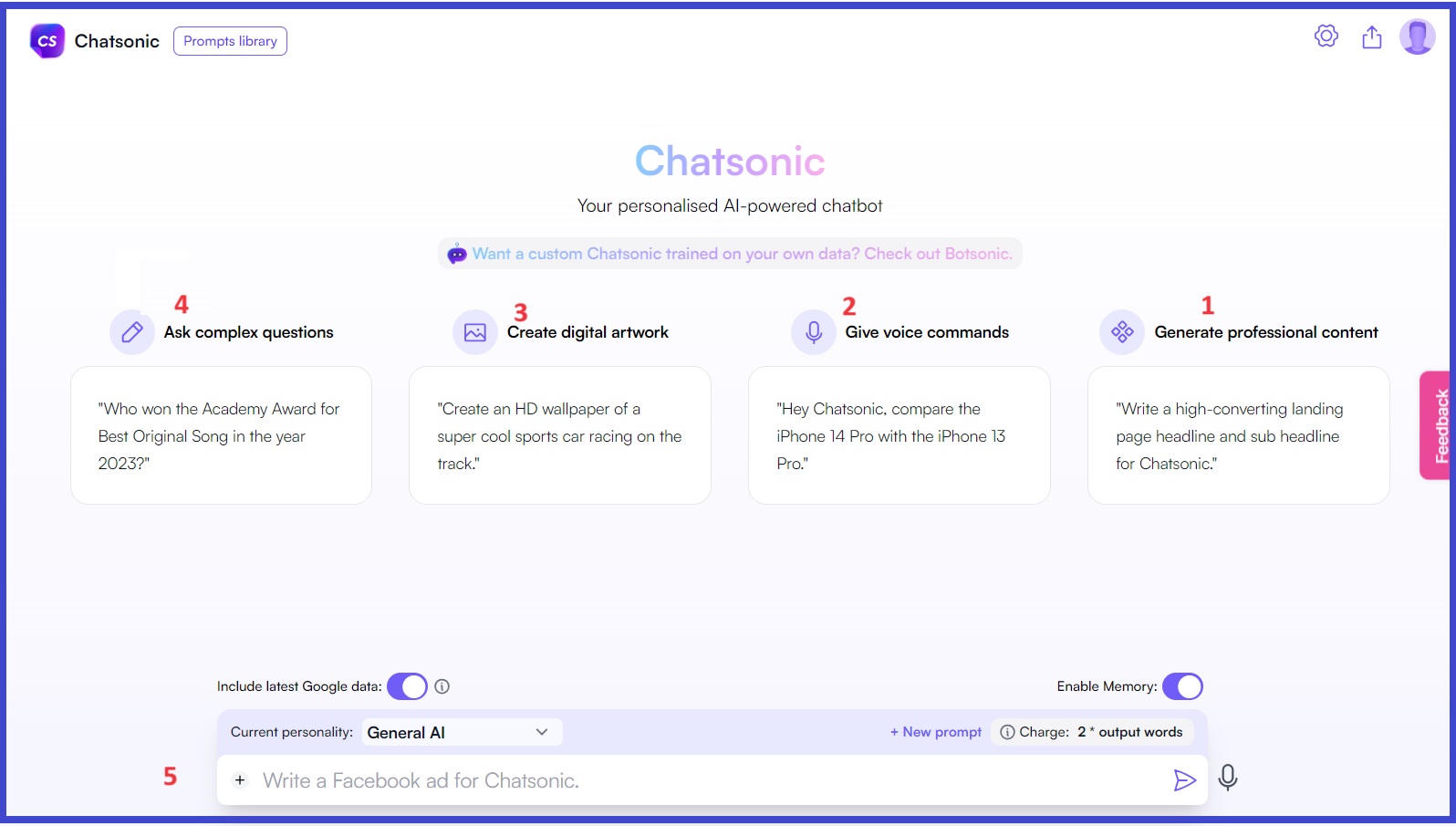 Chatsonic dasboard.