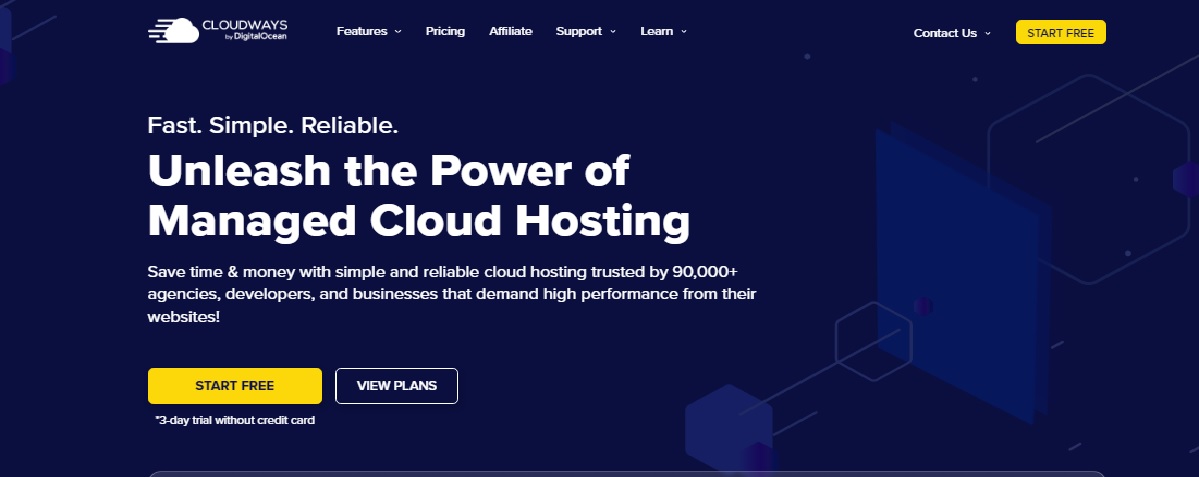 Cloudways landing page.