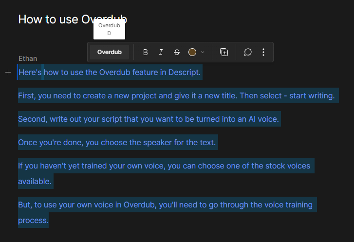how to use descript overdub