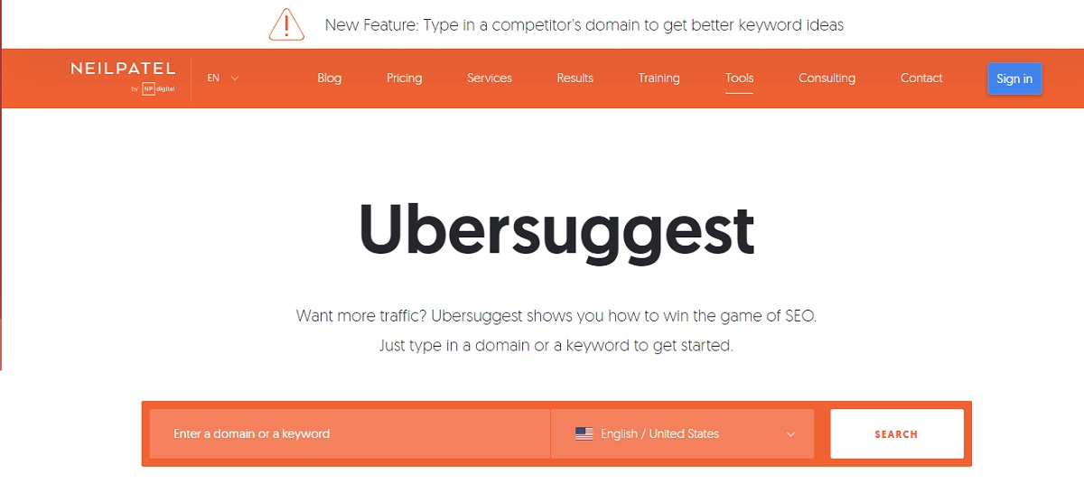 Ubersuggest is a free online SEO and keyword research tool.