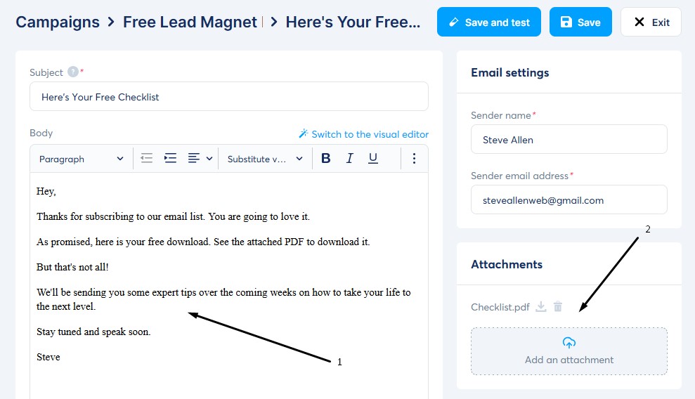 6 create your lead magnet email