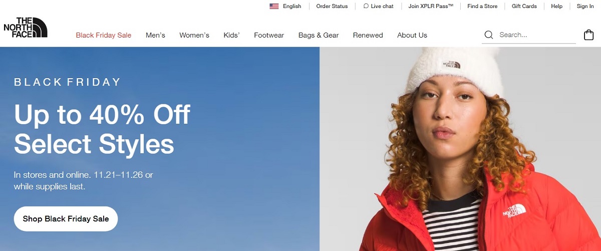 NORTH FACE landing page.