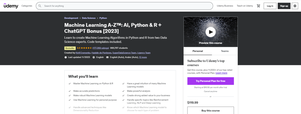 machine learning course