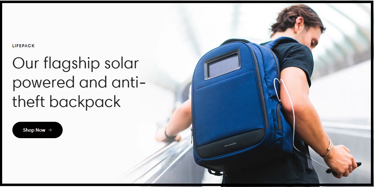 Solar powered and anti-theft backpack.