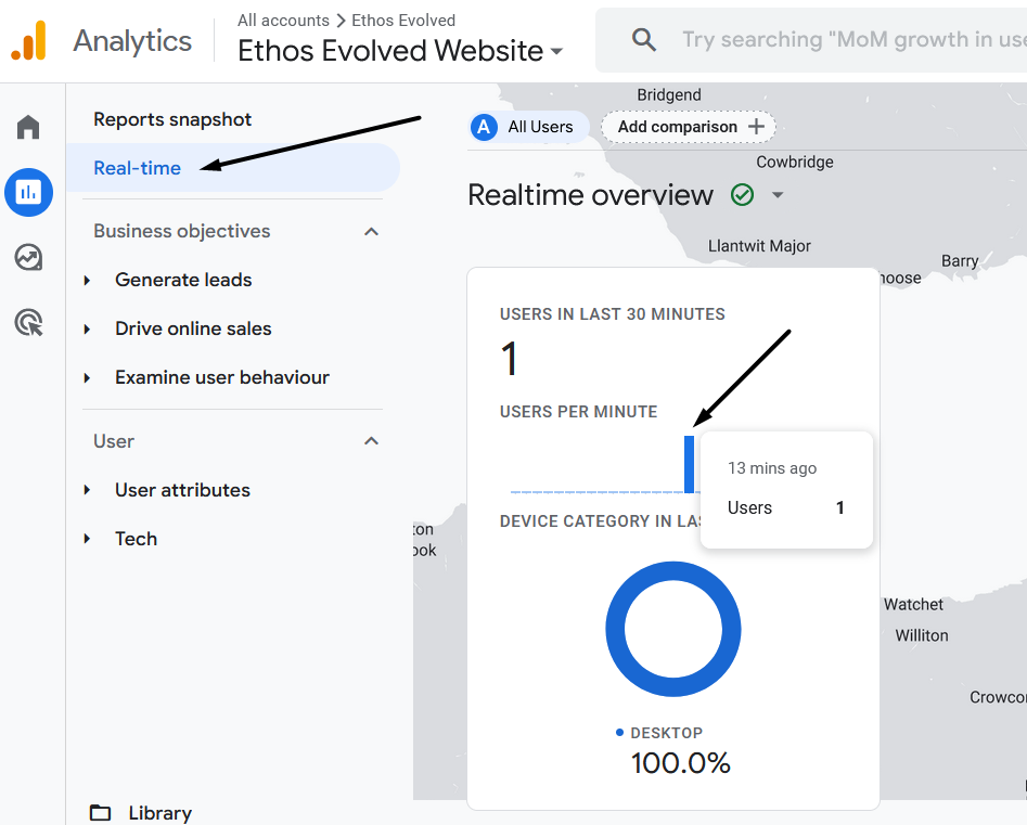 Realtime users in Google Analytics