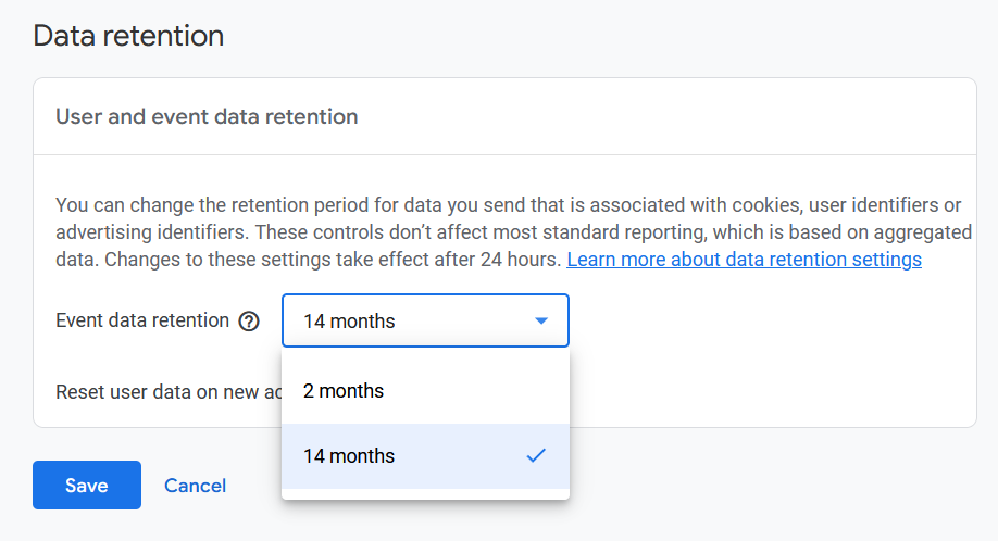 Increase data retention in GA4