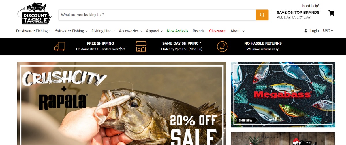 Discount Tackle landing page.