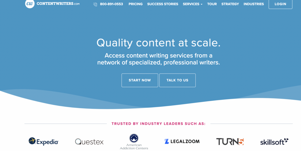 copywriting agencies: content writers homepage screenshot