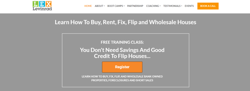 real estate affiliate marketing - Lex Levinrad homepage