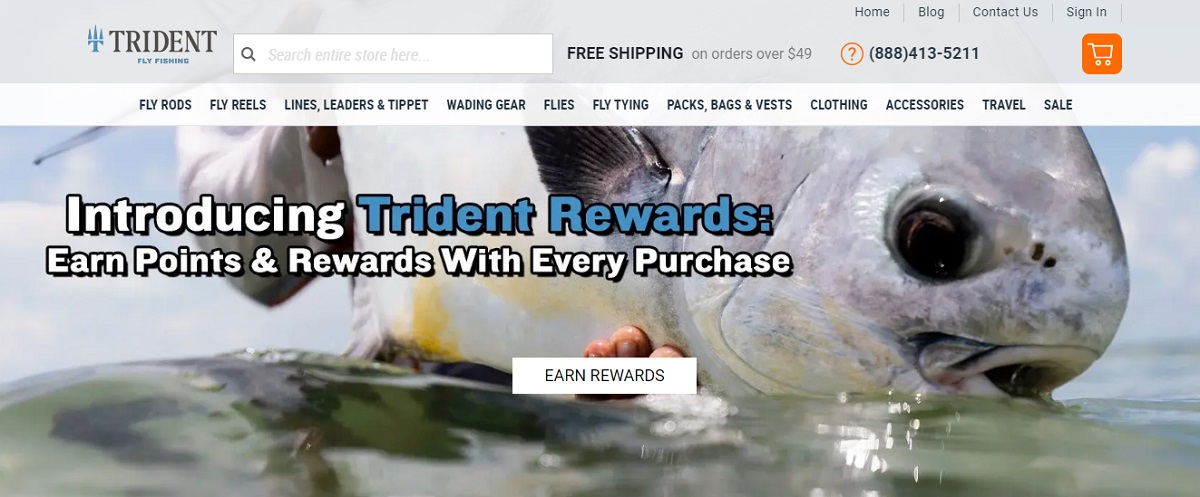 Trident Fly Fishing landing page.