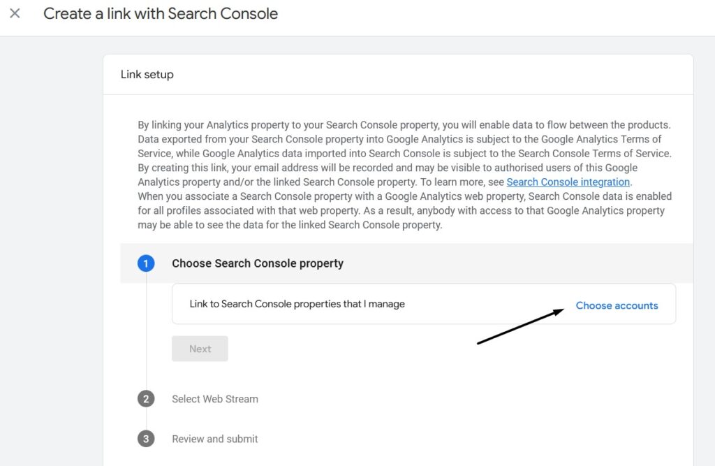 Choose Google Search Console property