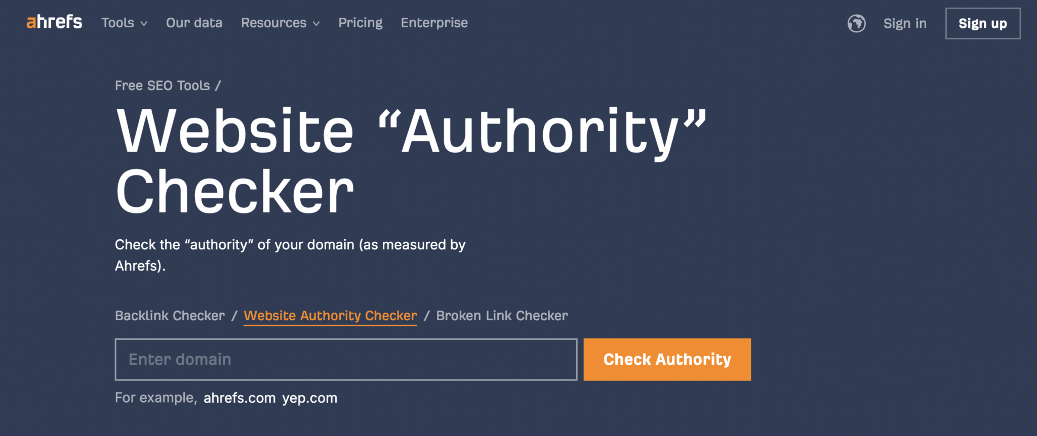 Ahrefs website authority checker.