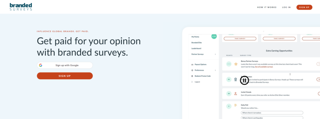 Branded surveys homepage