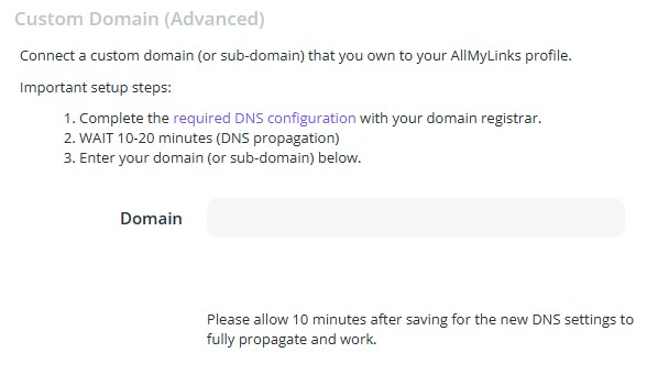 AllMyLinks Custom Domain