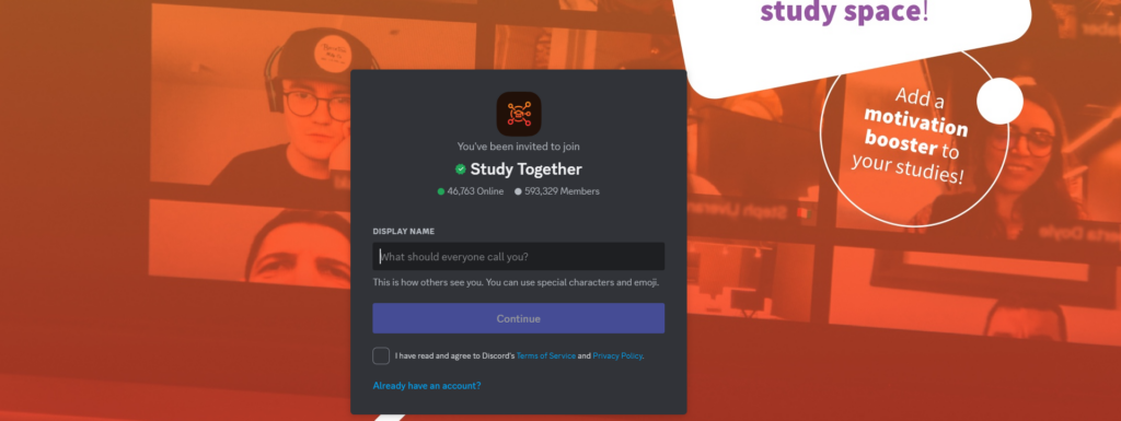Study together sign up page