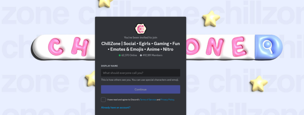 Chillzone sign up page