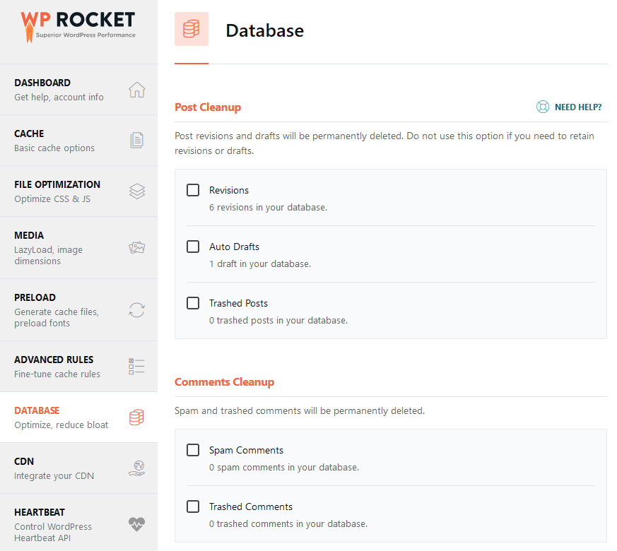 wp rocket database