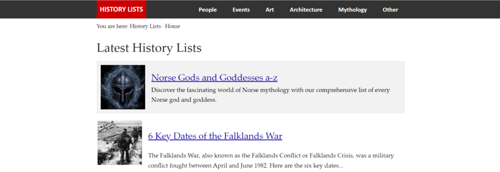 history lists homepage