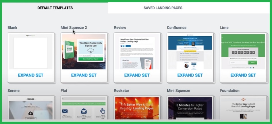 Default Templates for landing pages.
