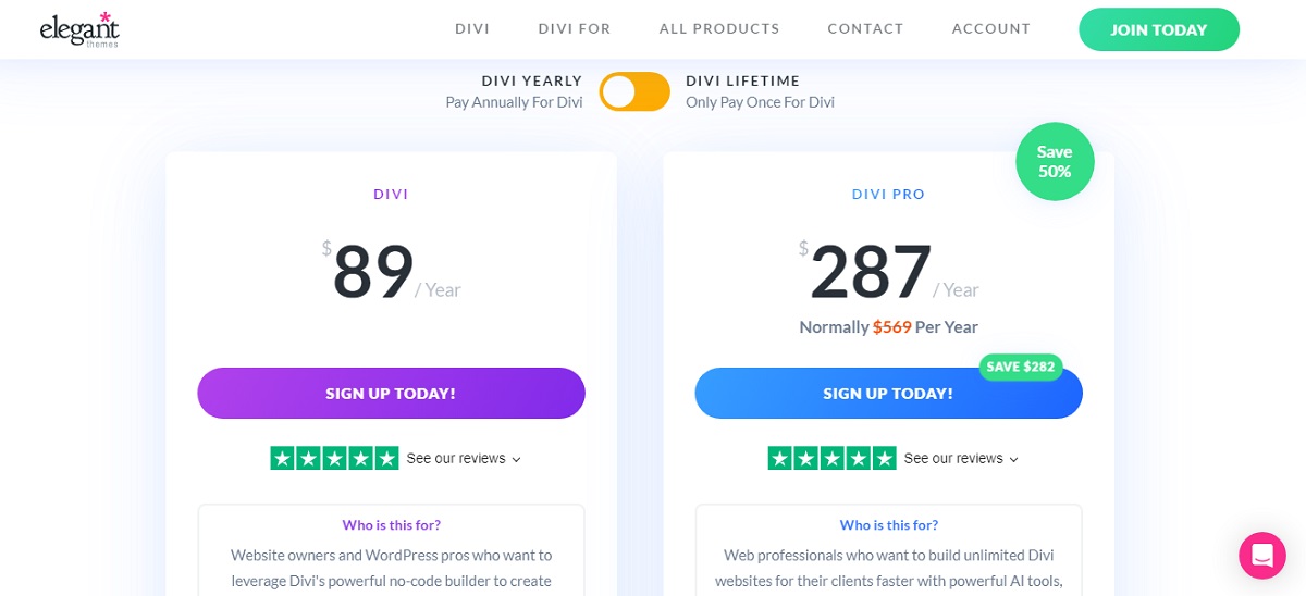 Divi Page Builder pricing page.