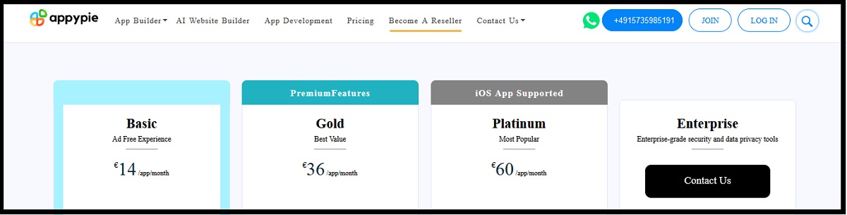 Appy Pie pricing.