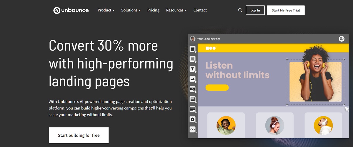 Unbounce landing page.