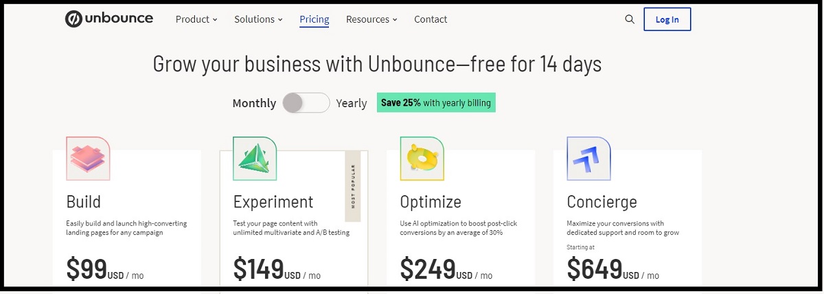 Unbounce pricing.